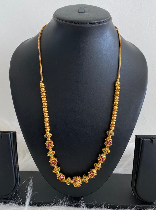 Gold tone kemp-green beaded chain/necklace dj-54559