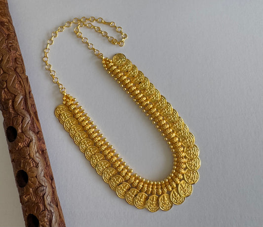 Matte gold tone kerala style lakshmi coin necklace dj-51651