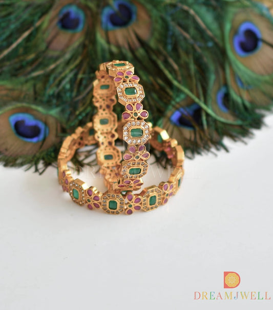 Matte finish cz ruby-green-white floral bangles(2.4) dj-52199