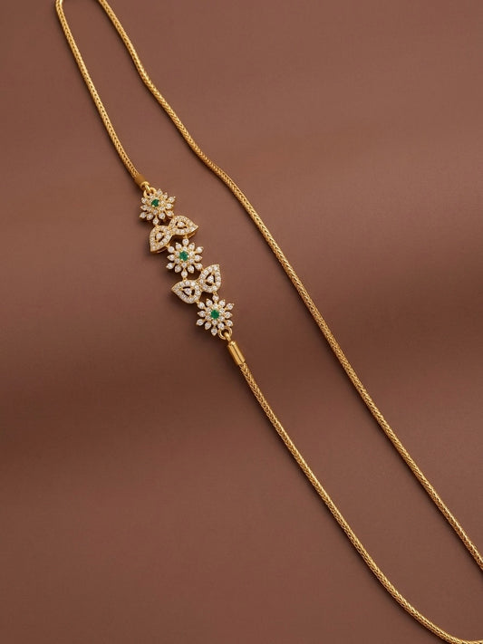 Gold tone white-green stone mango flower 30 inches mugappu chain dj-54422