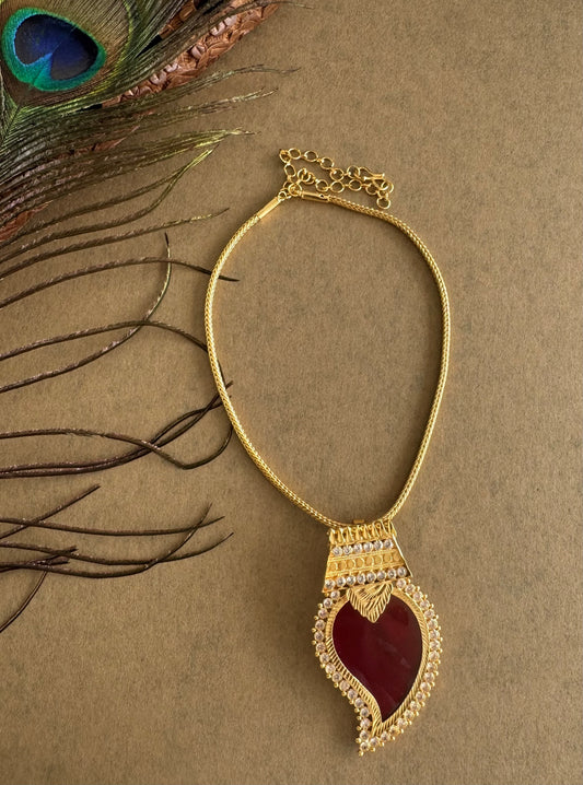 Gold tone red-white kerala style mango kodi necklace dj-51696