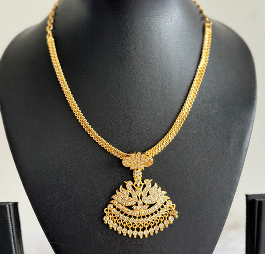 Gold tone south indian AD white swan attigai/necklace dj-51740