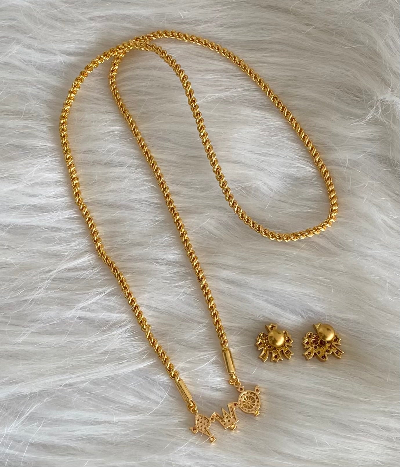 Gold tone 24 inches chain with shanku-nama-chakra pendant set dj-54311