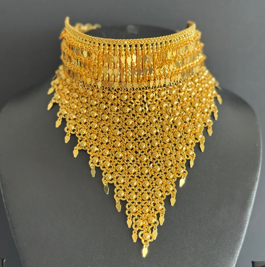 Gold tone kerala style elakka thali choker dj-34722
