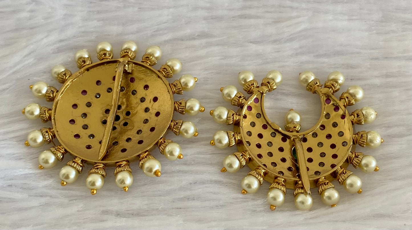 Antique gold tone kemp-green-white pearl sun moon hair jewel dj-53651