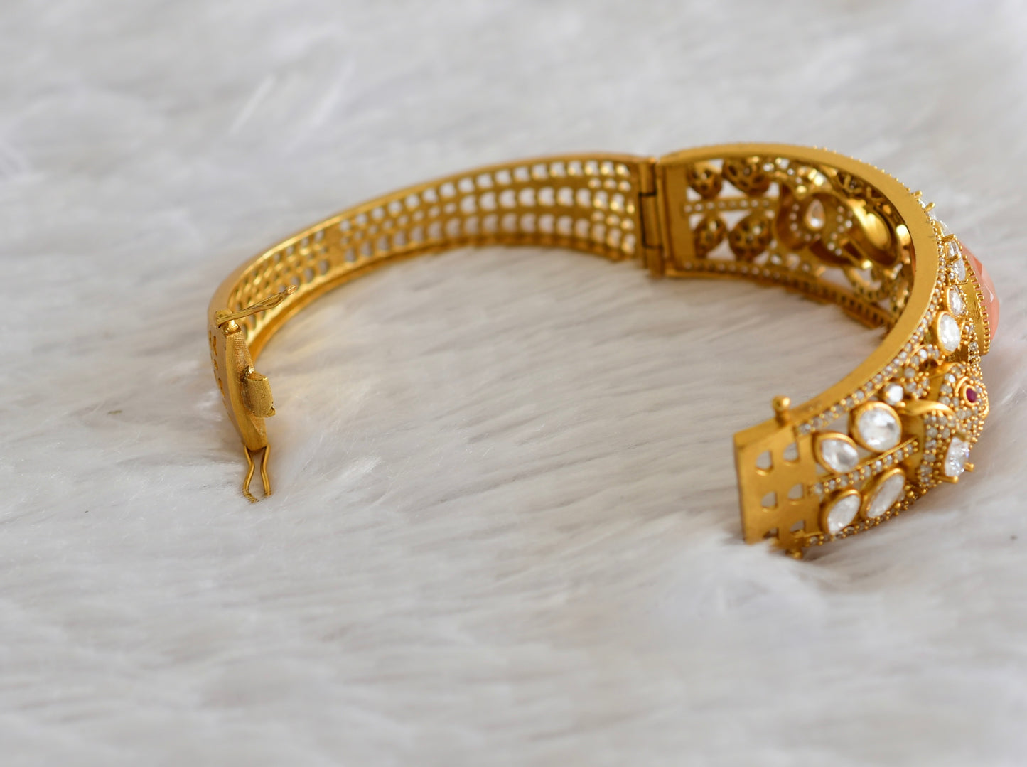 Antique gold tone cz moissanite peach elephant kada dj-51775