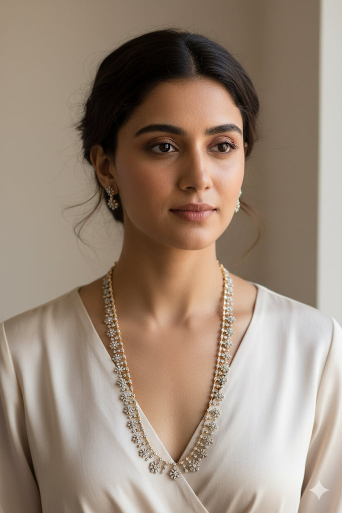 Two tone cz white flower haar set dj-51982