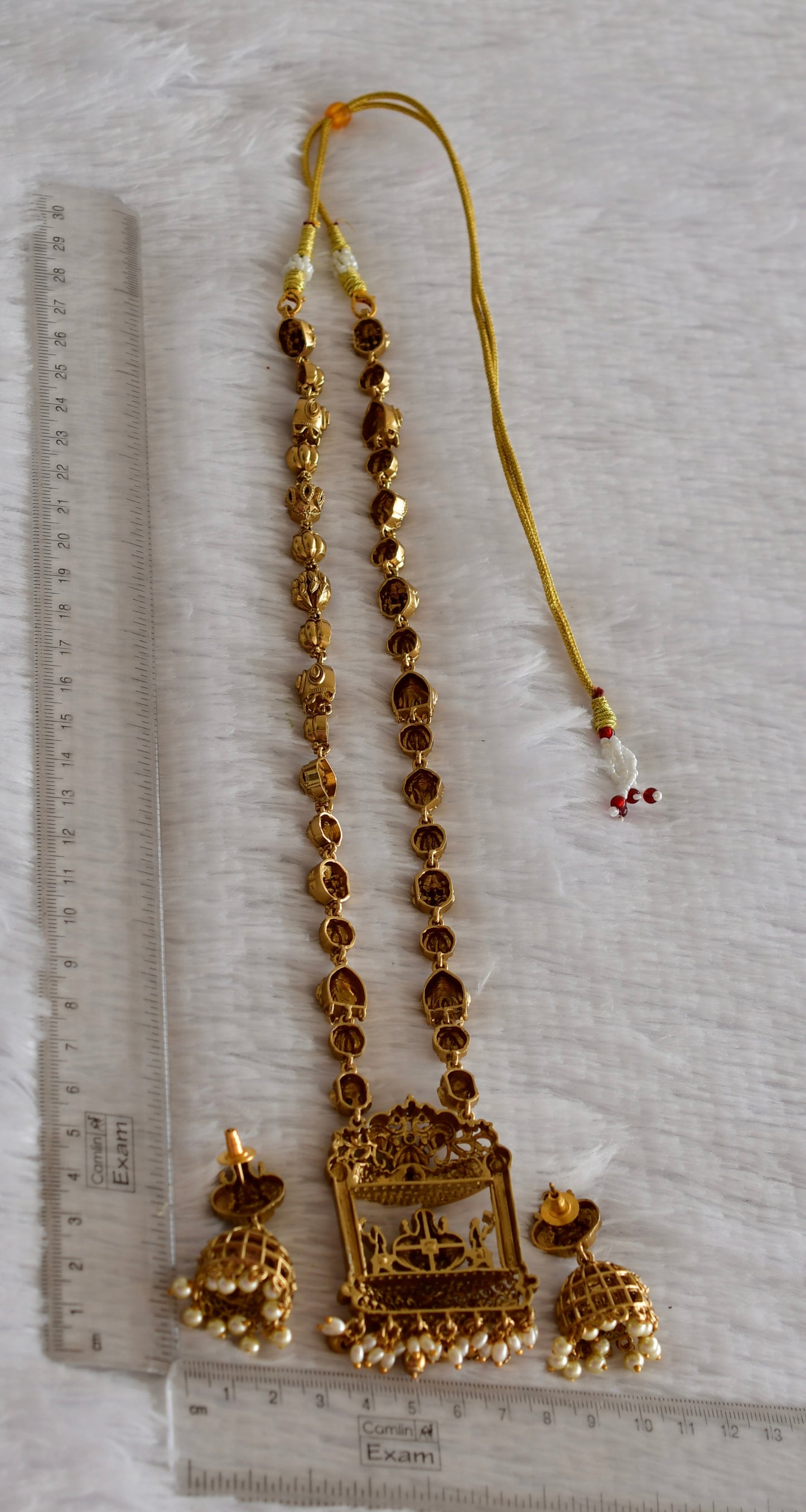 Antique gold tone pink-green lakshmi peacock haar set dj-52433