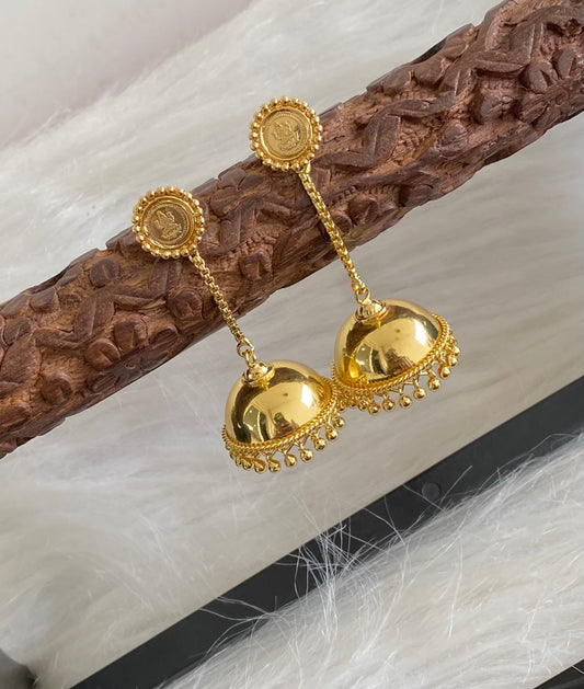 Gold tone kerala style lakshmi coin long jhumkka dj-54665