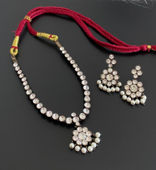 Black finish precious white pearl necklace set dj-53959