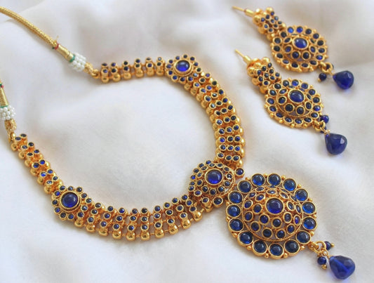 Antique gold tone Blue Necklace Set-dj04181