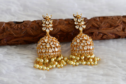 Matte finish cz white pearl flower jhumkka dj-52156