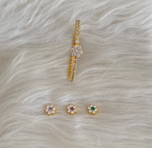 Gold tone white stone flower changeable kada/bangle dj-54850