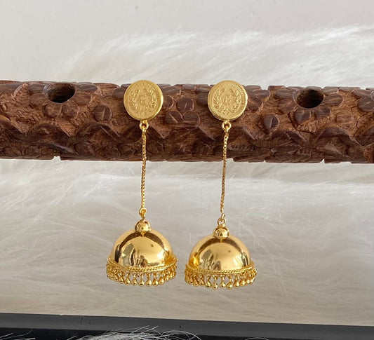 Gold tone kerala style coin long jhumkka dj-54302