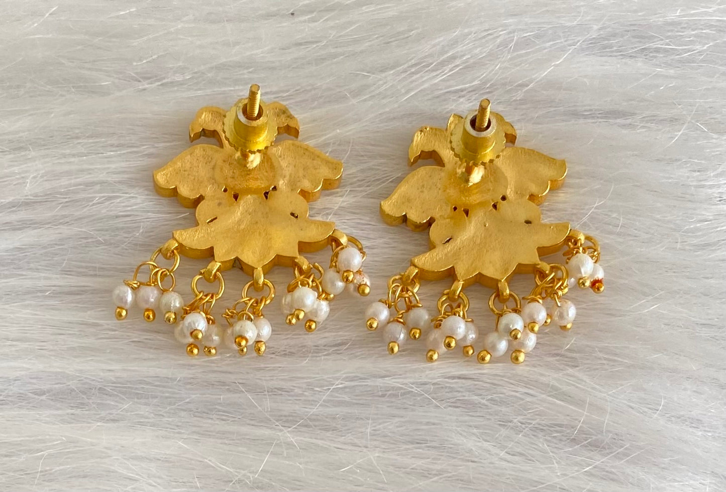 Gold tone kundan jadau gandaberunda earrings dj-54255