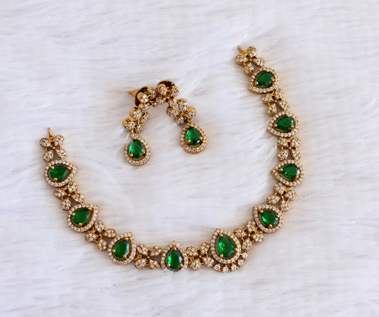 Matte finish cz green tilak stone necklace set dj-52979