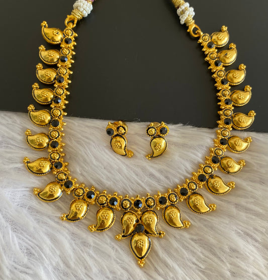Antique gold tone black stone mango necklace set dj-52967