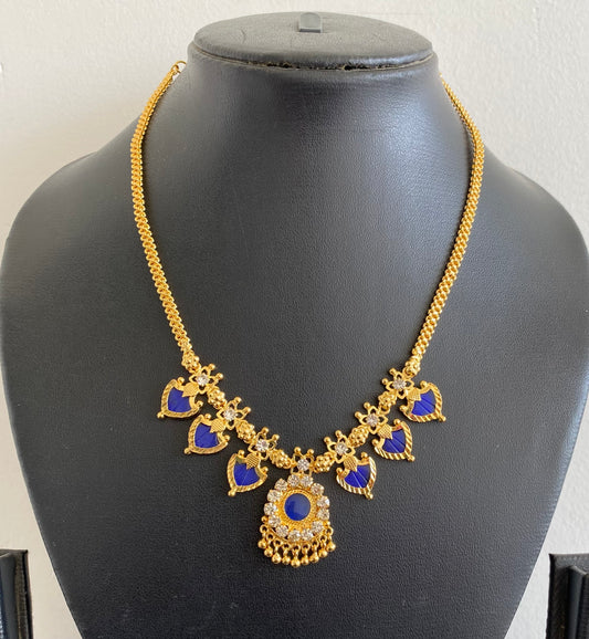 Gold tone white-blue palakka necklace dj-53058