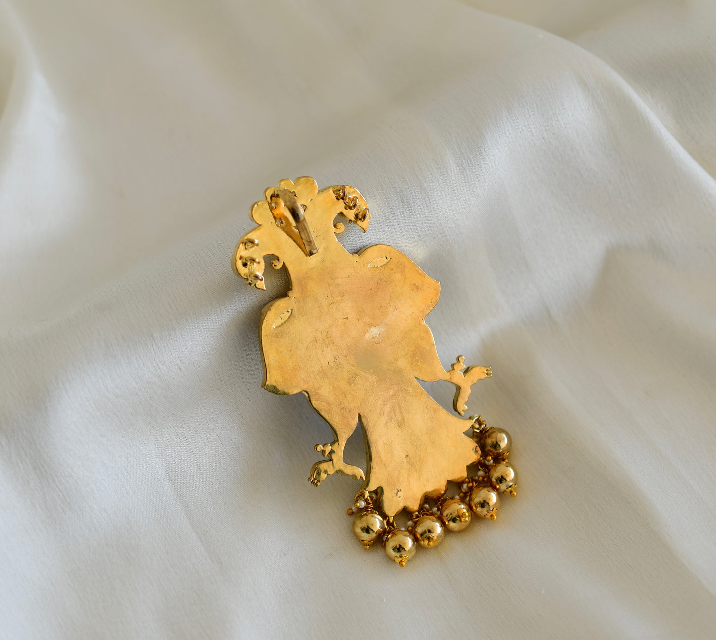 Antique gold tone pink-green kundan jadau Gandaberunda pendant dj-52598