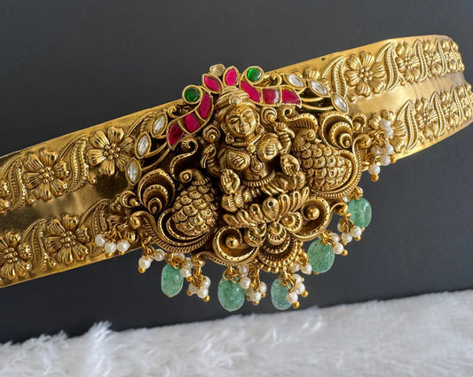 Antique gold tone pink-green kundan jadau lakshmi waist band dj-50402