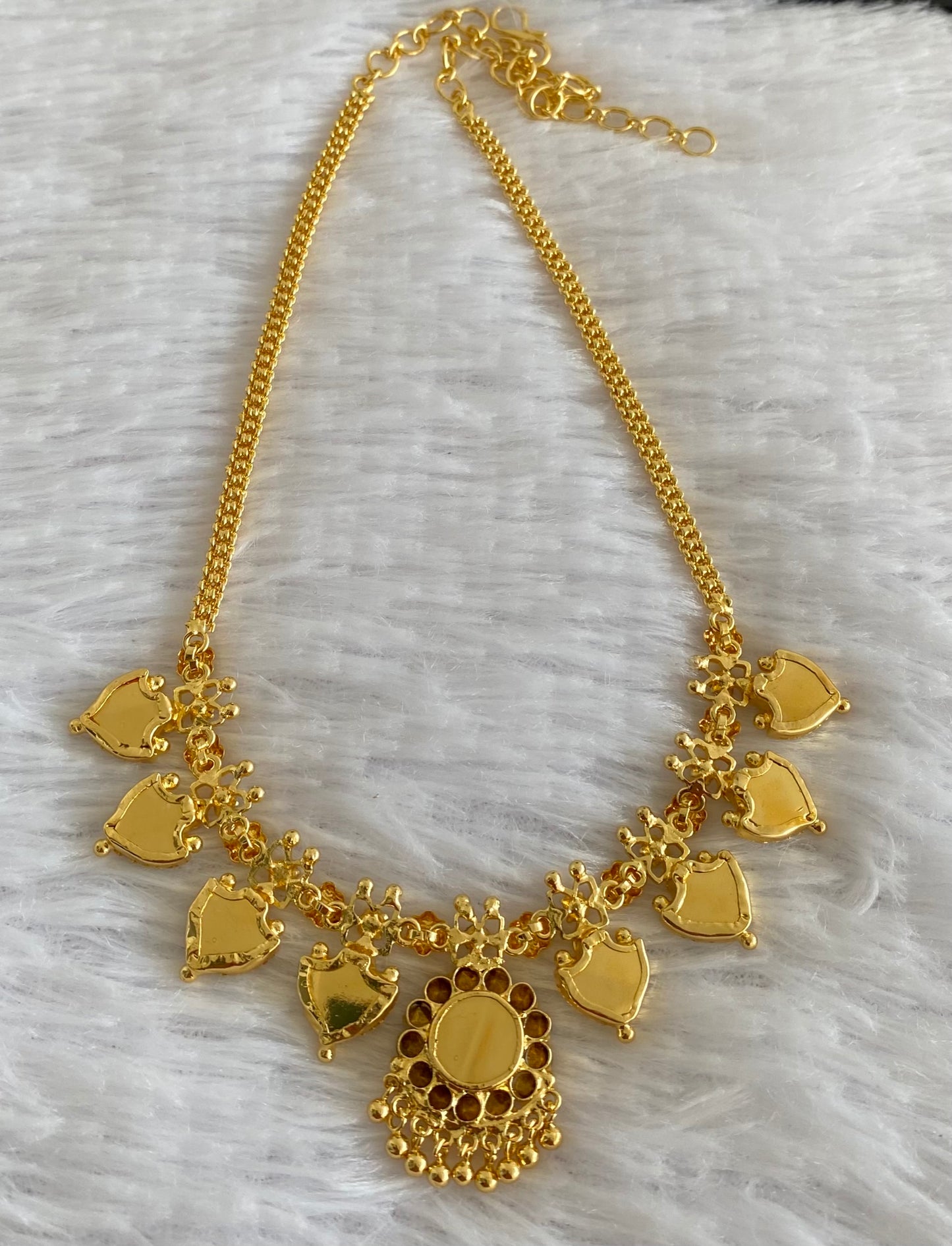 Gold tone white-blue palakka necklace dj-53059