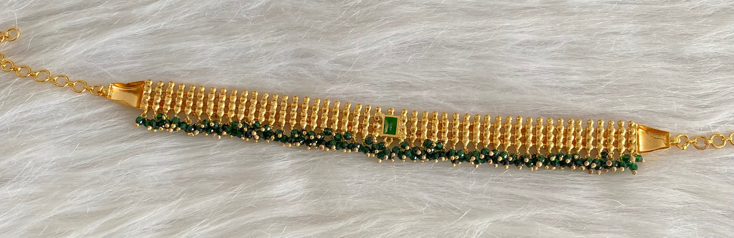 Gold tone Kerala style elakka green beaded choker necklace dj-54299