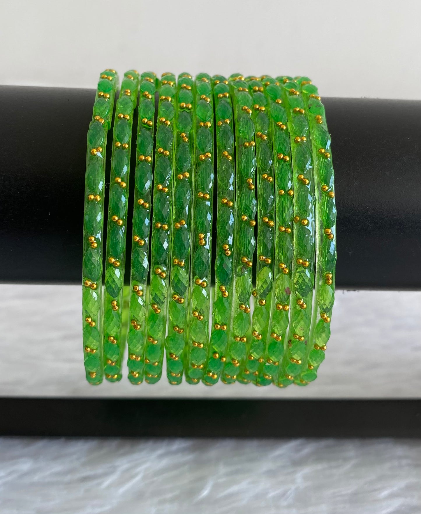 Set of 12 pista green glass bangles(2.10) dj-52827
