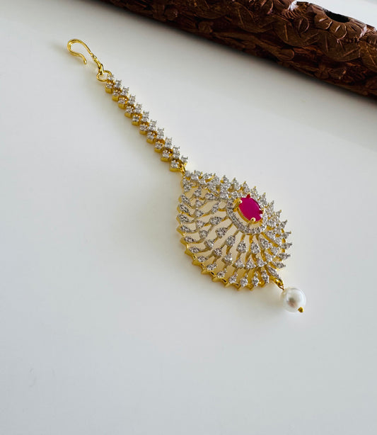 Two tone cz-ruby thilak stone tikka dj-51363