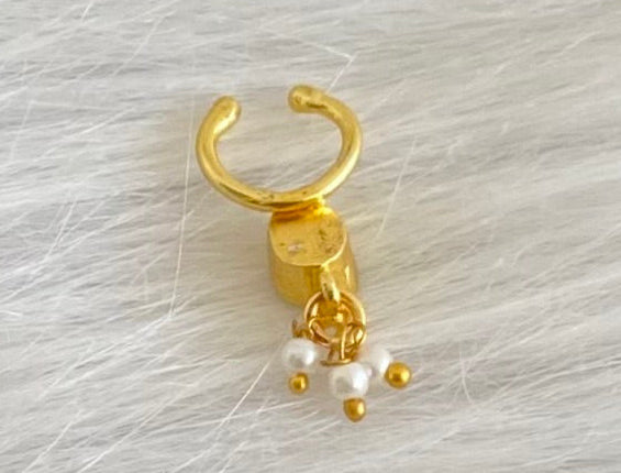 Gold tone blue stone pearl nose pin/bulakku dj-53809