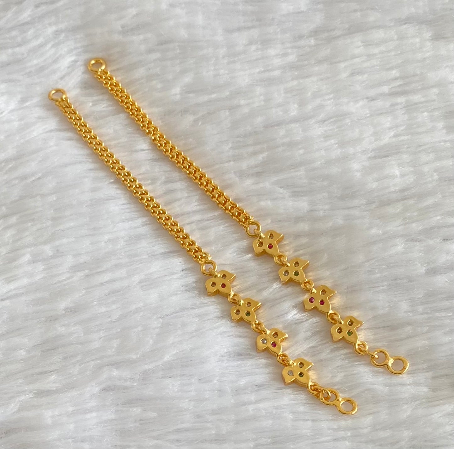 Gold tone AD pink-white-green stone ear side chain dj-54046