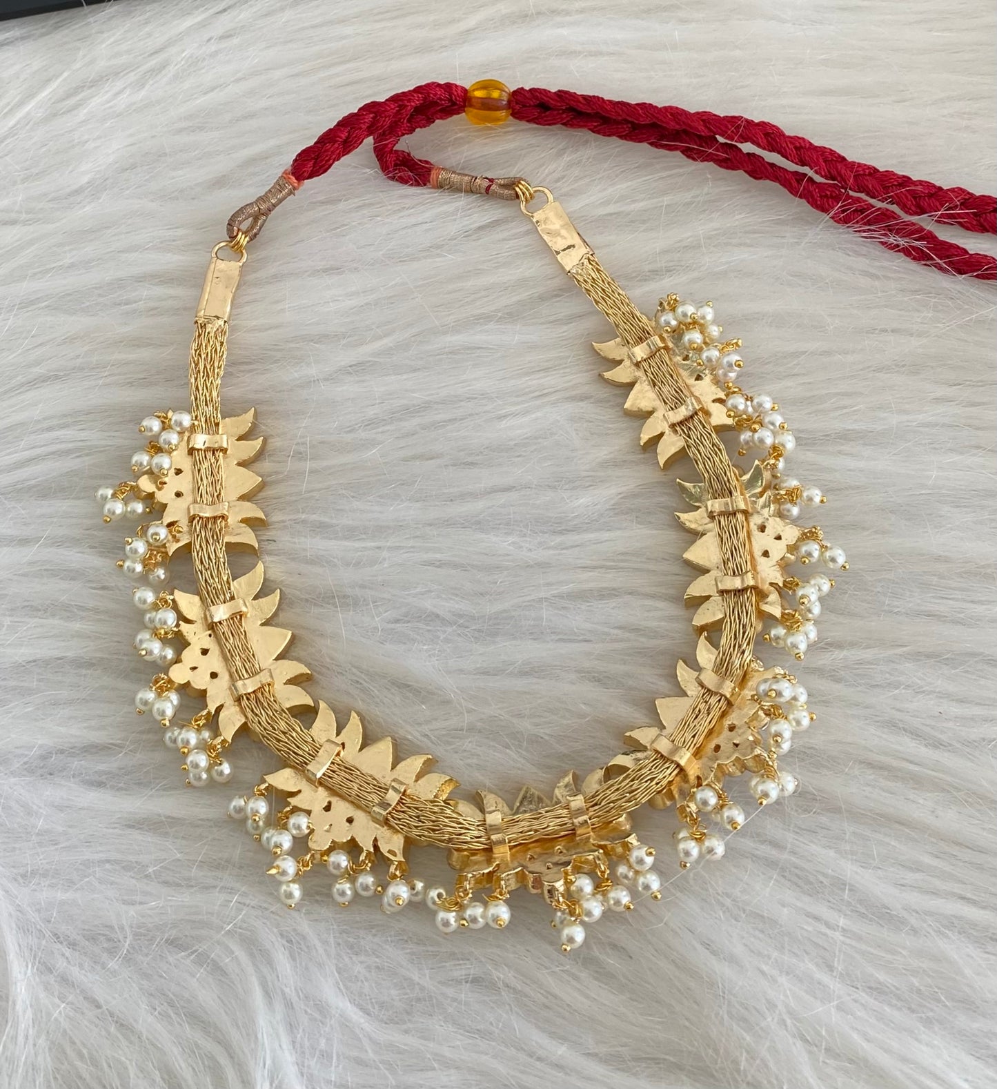 Gold tone AD white stone pearl lotus necklace dj-54674