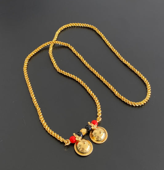 Gold tone 24 inches coral-black beads bottu mangalyam dj-54110