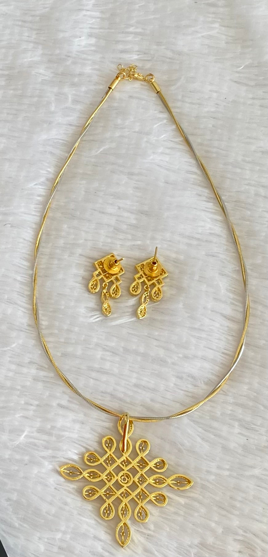 Two tone cz rangoli pendant set with kanti necklace dj-54002