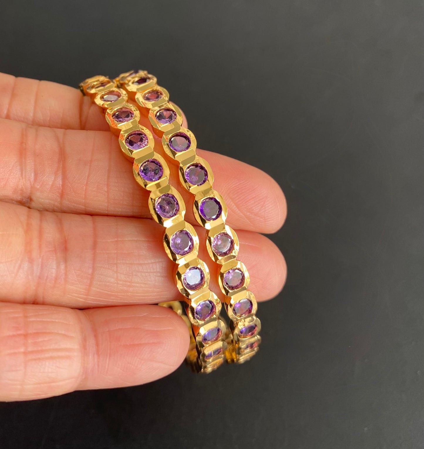 Gold tone South Indian style purple bangles(2.10) dj-51065
