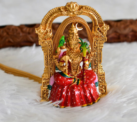 Matte-finish Red-green Meenakari big Ma Kamakshi pendant necklace dj-51815