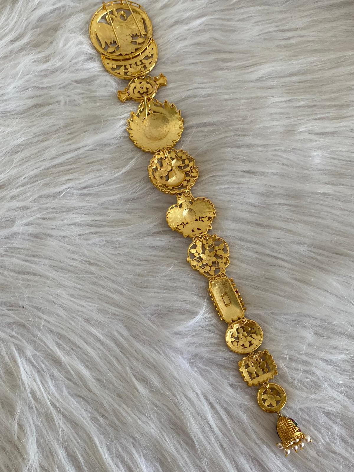Gold tone 5 in 1 ganda berunda kundan jadau long jadai hair jewel dj-55056