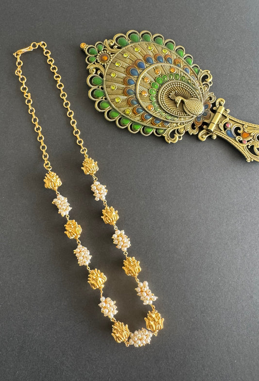 Matte finish lotus pearl cluster beaded mala/necklace dj-51465