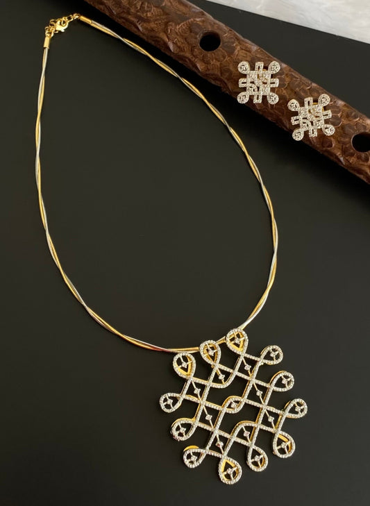 Two tone cz rangoli pendant set with kanti necklace dj-54004