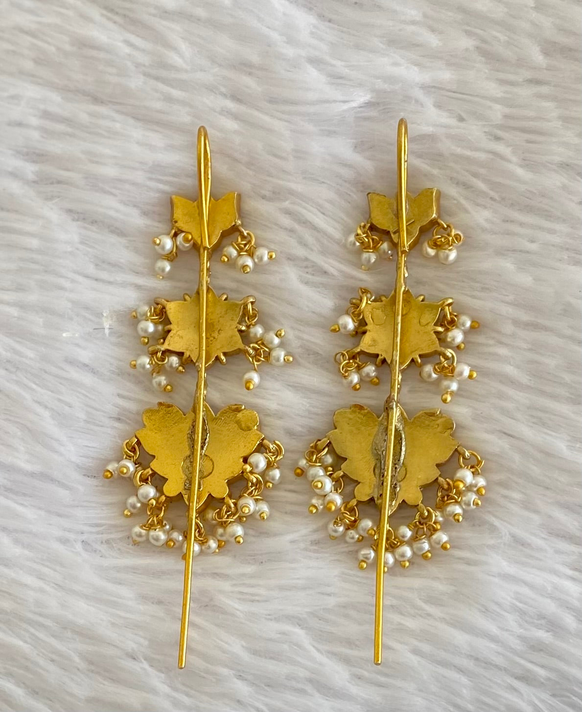 Gold tone pink-green kundan jadau lotus bugadi needle earrings dj-51129