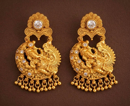 Antique gold tone white ganesha earrings-dj07968