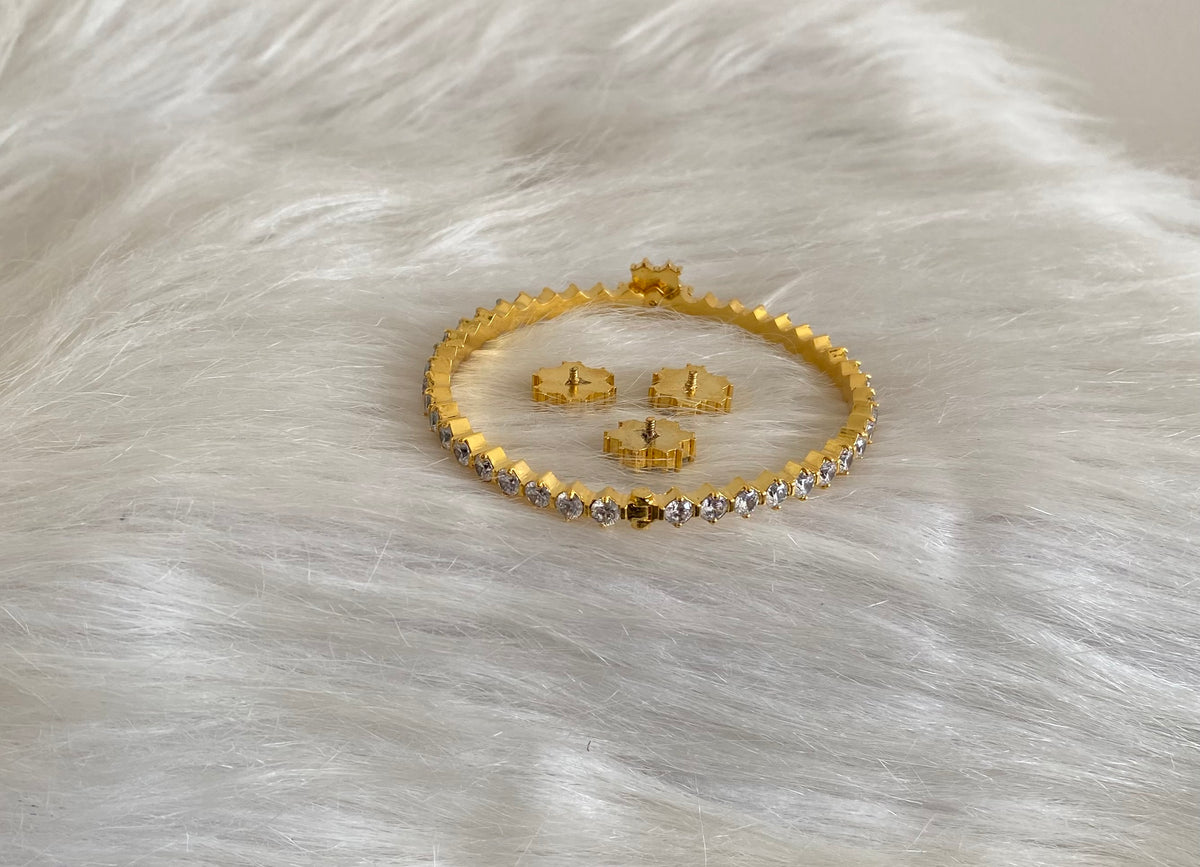 Gold tone white stone flower changeable kada/bangle dj-54849