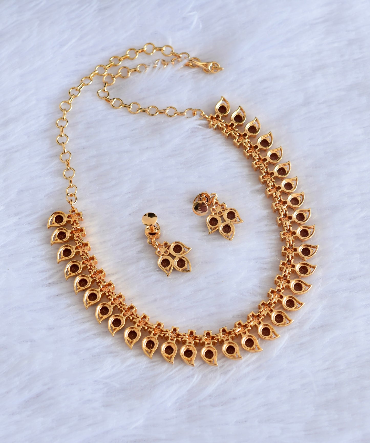 Gold tone white stone brown mango necklace set dj-53039