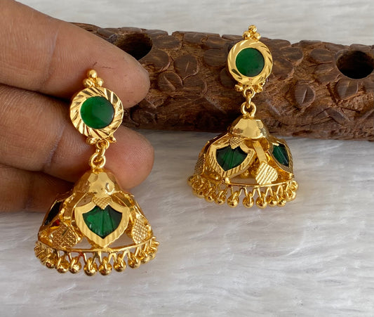 Gold tone kerala style green 4 petals of palakka jhumkka dj-53128