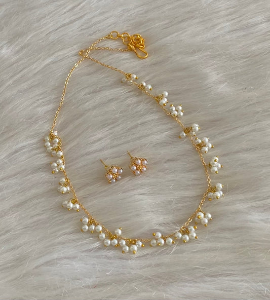 Gold tone pearl necklace set dj-54794