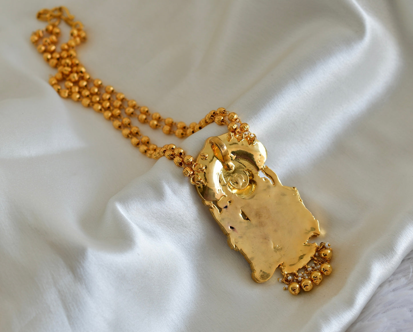 Gold tone pink-blue-green kundan jadau Shri Narasimha necklace dj-52574