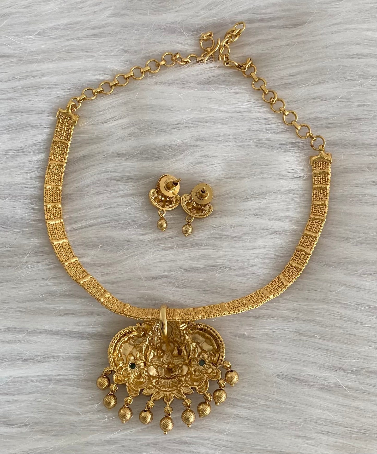 Antique gold tone gaja lakshmi necklace set dj-54261