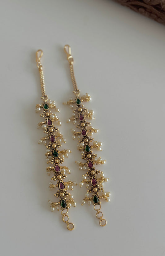 Antique gold tone kemp-green ear side chain dj-51357