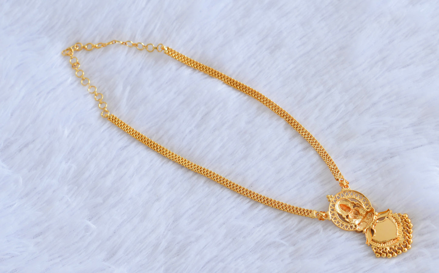Gold tone kerala style lakshmi green palakka necklace dj-53081