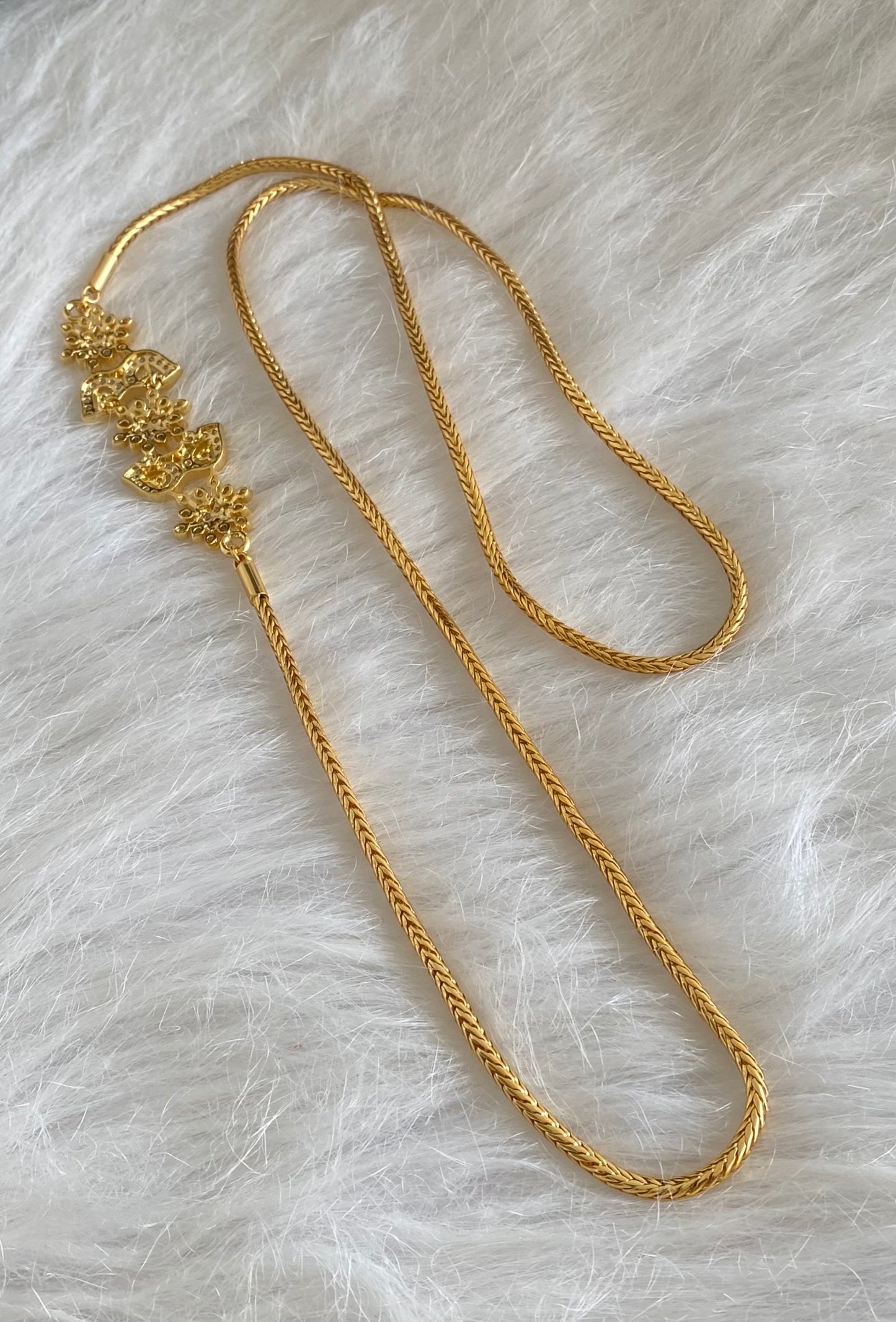Gold tone white-pink stone mango flower 30 inches mugappu chain dj-54423