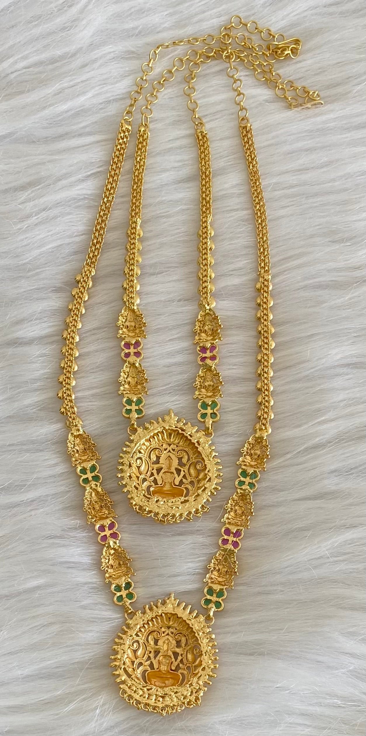 Gold tone kemp-green stone lakshmi combo set dj-54295